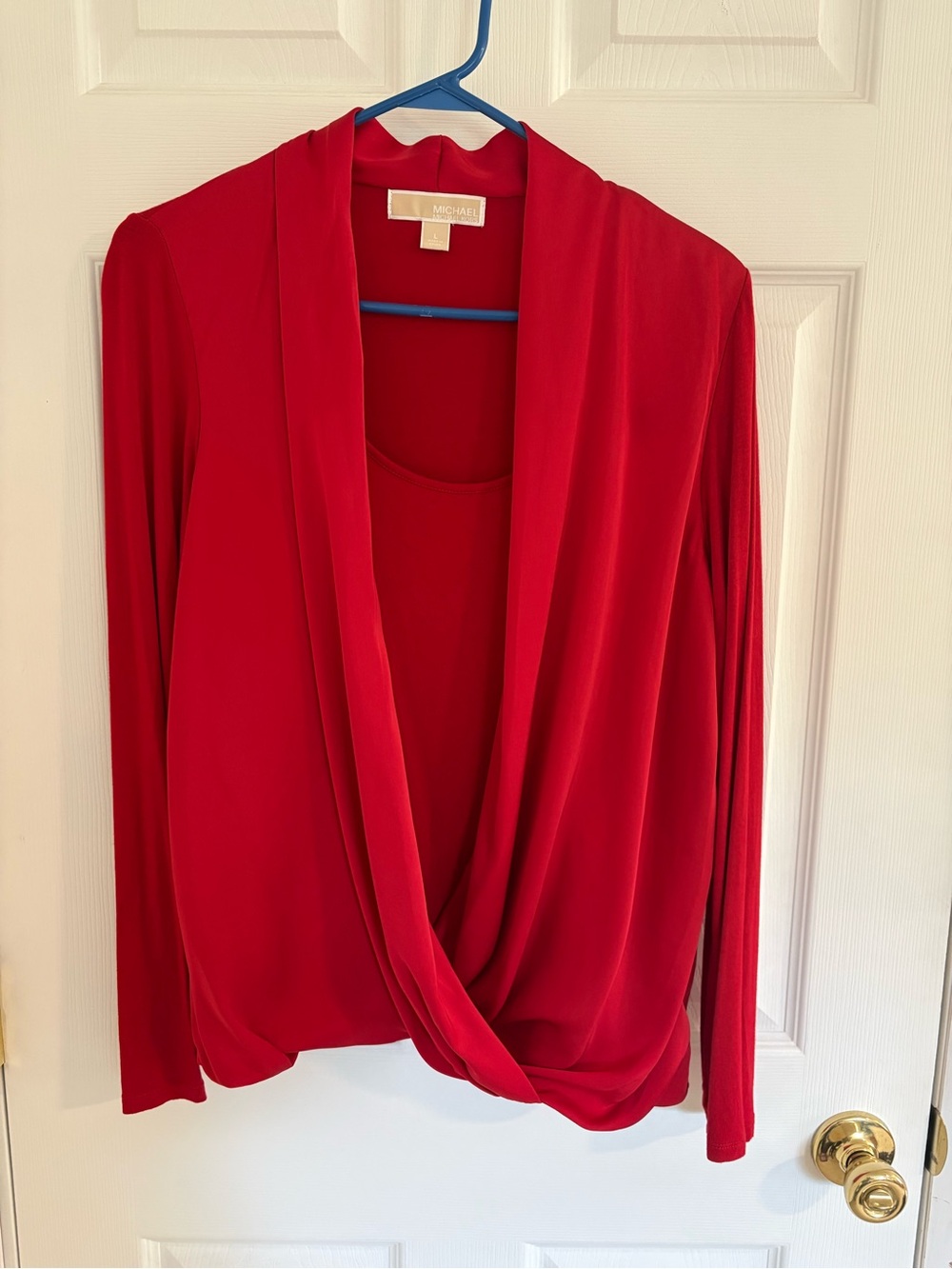 Michael Kors Red Draped Twist-Front Long Sleeve Top